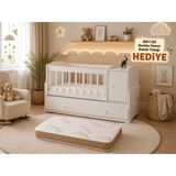 Uzayan Beşik Anne Yanı Şifonyerli Çekmeceli Beşik 60X120- 60*160 Yatak Hediyeli - Beyaz