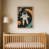 Uzayda Astronot Çocuk Odası Duvar Posteri Çerçeveli Tablo Duvar Dekorasyonu - 21 x 30 - Ahşap Çerçeveli