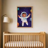 Uzayda Sevimli Astronot Çocuk Odası Duvar Posteri Çerçeveli Tablo Duvar Dekorasyonu - 21 x 30 - Ahşap Çerçeveli