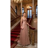 uzer abiye Çırağan Serisi - Rose Gold Işıltılı Geometrik Desenli Kare Yaka Prenses Kesim sim baskı Abiye Elbise