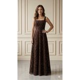 uzer abiye Luxury Series - Kahve & Bakır Işıltılı Flok Baskılı Kare Yaka Premium Abiye Elbise