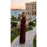 uzer abiye Zarif Işıltılı Halter Yaka Dokulu Simli Abiye & Mezuniyet& şık gece Elbisesi