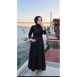 UZER Kadın kadife Baskılı Astarlı Uzun şık Abiye Elbise,günlük elbise