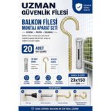Uzman Güvenlik Filesi Balkon Filesi Montaj Aparat Seti 20 Adet (23X150) Çelik Kanca ve Plastik Dübel