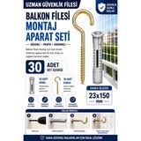 Uzman Güvenlik Filesi Balkon Filesi Montaj Aparat Seti 30 Adet (23X150) Çelik Kanca ve Plastik Dübel