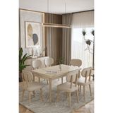 UZMHOME 80 x 130 Açılabilir Traverten Mutfak Masa Takımı Yemek Odası Takımı Salon Takımı Yemek Masası 6 Sandalyeli