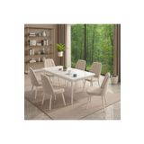 UZMHOME LALE Serisi Beyaz 80x130 Açılır Yemek Masası , Yemek Masa Takımı Metal Ayaklı 6 SandalyeLİ