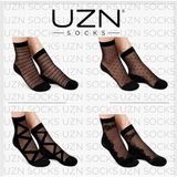 Uzn Socks 4'lü Lüks Desenli Tül Çorap Seti - Şık ve Zarif Ince Soket Çorap - 35 - 40 - Siyah