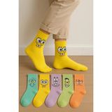 Uzn Socks 5 Çift Renkli Desenli Kolej Çorap / Renkli Spor Çorap - 36 - 41 - Çok Renkli