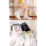 Uzn Socks 5 Çift Unisex Kolej Çorap Leave Me Alone Yazılı Renkli Şeritli Pamuklu Tenis Çorabı - Beyaz - 38 - 43
