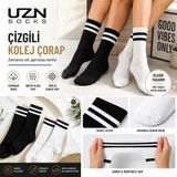 Uzn Socks 5 Çift Unisex Siyah Beyaz Çizgili Kolej Çorap Pamuklu Spor Soket Çorap Seti - Standart