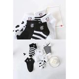 UZN Socks 5'li Paket Sevimli Inek Figürlü Soket Çorap Seti - Siyah Beyaz Desenli Pamuklu Kadın Bilek Çorabı - 36 - 42
