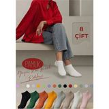 UZN Socks 8'li Paket Kadın Renkli Babet Çorabı Seti - Pamuklu Kaymaz Topuk Destekli Görünmez Patik Çorap - 36 - 41 - Beyaz