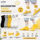 Uzn Socks Gülümseyen Yüz Desenli Renkli Çorap Smiley Soket Çorap Desenli Günlük Çorap - Beyaz - 36 - 42