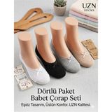 Uzn Socks Kadın Dantelli Babet Çorap 4’lü Paket – Günlük Rahat Ince Babet Çorap Seti - 36 - 41 - Beyaz