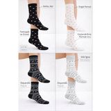 UZN Socks Kadın Desenli Renkli Çorap Seti - 6’lı (Kalp ve Çiçek Desenli, Rahat Günlük Kullanım) - 36 - 41 - Gri