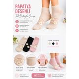 UZN SOCKS Kadın Papatya Desenli Transparan Soket Çorap 3'lü Set Siyah Krem Pudra 36-41 Pamuk Karışımı Yetişkin Nefes Alabilir Esnek Gündelik Kullanım