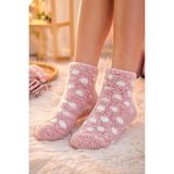 Uzn Socks Kadın Peluş Ev Çorabı – Puantiyeli, Yumuşak ve Sıcak Tutan Kışlık Çorap - 38 - 42 - Pembe