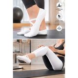 UZN Socks Pilates Çorabı Kaydırmaz Tabanlı Çapraz Bantlı Yoga & Reformer Çorabı Siyah 3 Çift - 35 - 40 - Beyaz