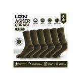 UZN SOCKS Uniseks Asker Çorabı 6 Çift Yeşil 40-45 Düz Pamuk Karışımı Yetişkin Uzun Konç Nefes Alabilir Esnek Günlük Kullanım