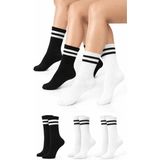 UZN Socks Unisex Beyaz Çizgili Kolej Çorap 8’li Paket (Pamuk) - 37 - 43 - Beyaz - Siyah