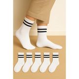 Uzn Socks Unisex Beyaz Siyah Çizgili Kolej Stil Spor Çorap – 6’li Paket Yüksek Pamuk Oranlı - 36 - 44