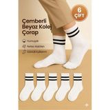 UZN Socks Unisex Beyaz Siyah Çizgili Kolej Stil Spor Çorap – 6’li Paket Yüksek Pamuk Oranlı - 42 - 45
