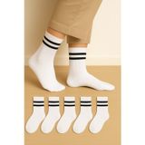Uzn Socks Unisex Beyaz Siyah Çizgili Kolej Stil Spor Çorap – 6’Li Paket Yüksek Pamuk Oranlı