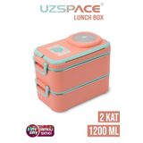 Uzspace 1200 ML İki Kat Dört Bölme Paslanmaz Çelik Lunch Box Yeni Nesil Sefer Tası-Sos Kaseli Model-