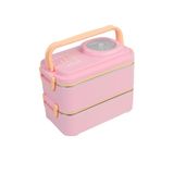 Uzspace 1200 ml Iki Kat Dört Bölme Paslanmaz Çelik Lunch Box Yeni Nesil Sefer Tası-Sos Kaseli MODEL-FFLBOX8023 - Pembe
