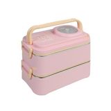 Uzspace 1200ml Lunchbox 2 Katlı 4 Bölmeli Mini Kaseli Çelik Sefer Tası Yemek Kutusu (Açık Pembe-Sarı)