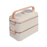 Uzspace 1200ml Lunchbox 2 Katlı 4 Bölmeli Mini Kaseli Çelik Sefer Tası Yemek Kutusu (Bej-Açık Kahve)