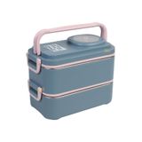 Uzspace 1200ml Lunchbox 2 Katlı 4 Bölmeli Mini Kaseli Çelik Sefer Tası Yemek Kutusu (Lacivert-Pembe)