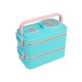 Uzspace 1200ml Lunchbox 2 Katlı 4 Bölmeli Mini Kaseli Çelik Sefer Tası Yemek Kutusu (Turkuaz-Pembe)