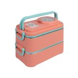 Uzspace 1200ml Lunchbox 2 Katlı 4 Bölmeli Mini Kaseli Çelik Sefer Tası Yemek Kutusu (Turuncu-Turkuaz)