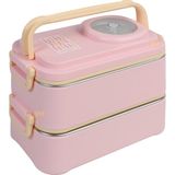Uzspace 1200ML Lunchbox Yeni Koleksiyon 2 Katlı 4 Bölmeli Mini Kaseli Çelik Sefer Tası Yemek Kutusu - Açık Pembe - Sarı