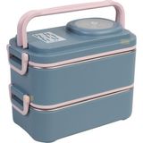 Uzspace 1200ML Lunchbox Yeni Koleksiyon 2 Katlı 4 Bölmeli Mini Kaseli Çelik Sefer Tası Yemek Kutusu - Lacivert-Pembe