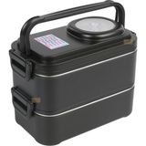 Uzspace 1200ML Lunchbox Yeni Koleksiyon 2 Katlı 4 Bölmeli Mini Kaseli Çelik Sefer Tası Yemek Kutusu - Siyah