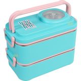 Uzspace 1200ML Lunchbox Yeni Koleksiyon 2 Katlı 4 Bölmeli Mini Kaseli Çelik Sefer Tası Yemek Kutusu - Turkuaz - Pembe