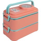 Uzspace 1200ML Lunchbox Yeni Koleksiyon 2 Katlı 4 Bölmeli Mini Kaseli Çelik Sefer Tası Yemek Kutusu - Turuncu - Turkuaz
