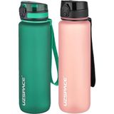 Uzspace 2'li 1000 ml Fiftyfifty Koyu Yeşil - Pembe Tritan Matara Seti
