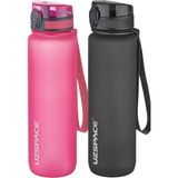 Uzspace 2'li Tritan Matara Seti 1000 ml Büyük Boy 14 Farklı Renk Seçeneği Fiftyfifty - Siyah - Pembe
