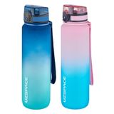 Uzspace 2'li Tritan Matara Seti 1000ml BÜYÜK BOY Çift Renk Softtouch FF Collection Tritan Su Matarası Maviturkuaz-Pembeyeşil
