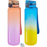 Uzspace 2'li Tritan Matara Seti 1000ML Büyük Boy Çift Renk Softtouch Ff Collection Tritan Su Matarası - Mor - Sarı