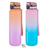 Uzspace 2'li Tritan Matara Seti 1000ml BÜYÜK BOY Çift Renk Softtouch FF Collection Tritan Su Matarası Morturuncu-Pembeyeşil