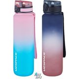 Uzspace 2'li Tritan Matara Seti 1000ML Büyük Boy Çift Renk Softtouch Ff Collection Tritan Su Matarası - Pembe - Lacivert