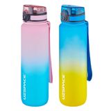 Uzspace 2'li Tritan Matara Seti 1000ml BÜYÜK BOY Çift Renk Softtouch FF Collection Tritan Su Matarası Pembeyeşil-Sarılacivert