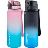 Uzspace 2'li Tritan Matara Seti 500 ml Çift Renk Softtouch Ff Collection Tritan Su Matarası - Mavi - Pembe