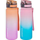 Uzspace 2'li Tritan Matara Seti 500 ml Çift Renk Softtouch Ff Collection Tritan Su Matarası - Mor - Pembe