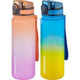 Uzspace 2'li Tritan Matara Seti 500 ml Çift Renk Softtouch Ff Collection Tritan Su Matarası - Mor - Sarı